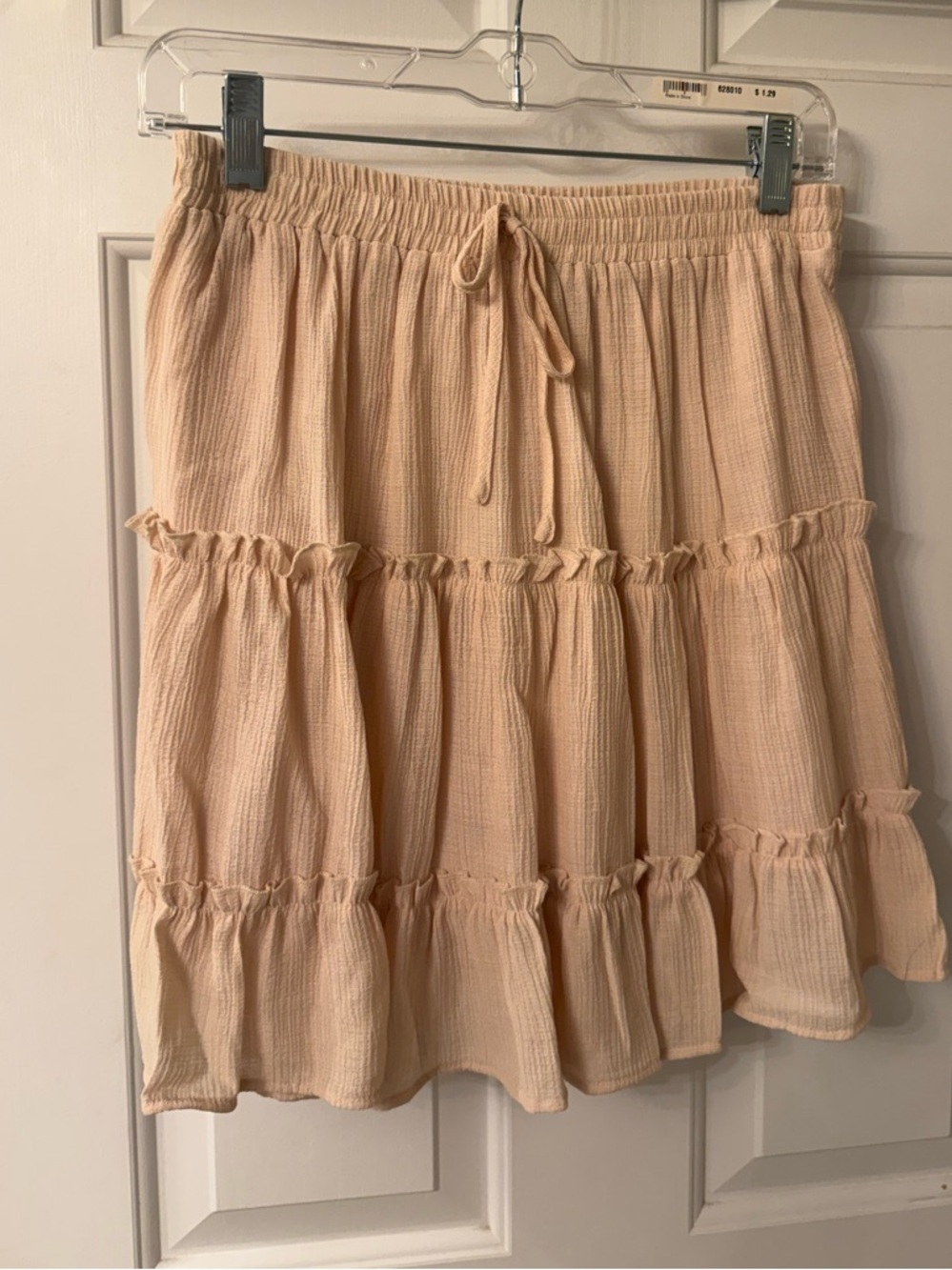 Love Tree Tiered Tie-Waist Pink Cotton Blend Skirt